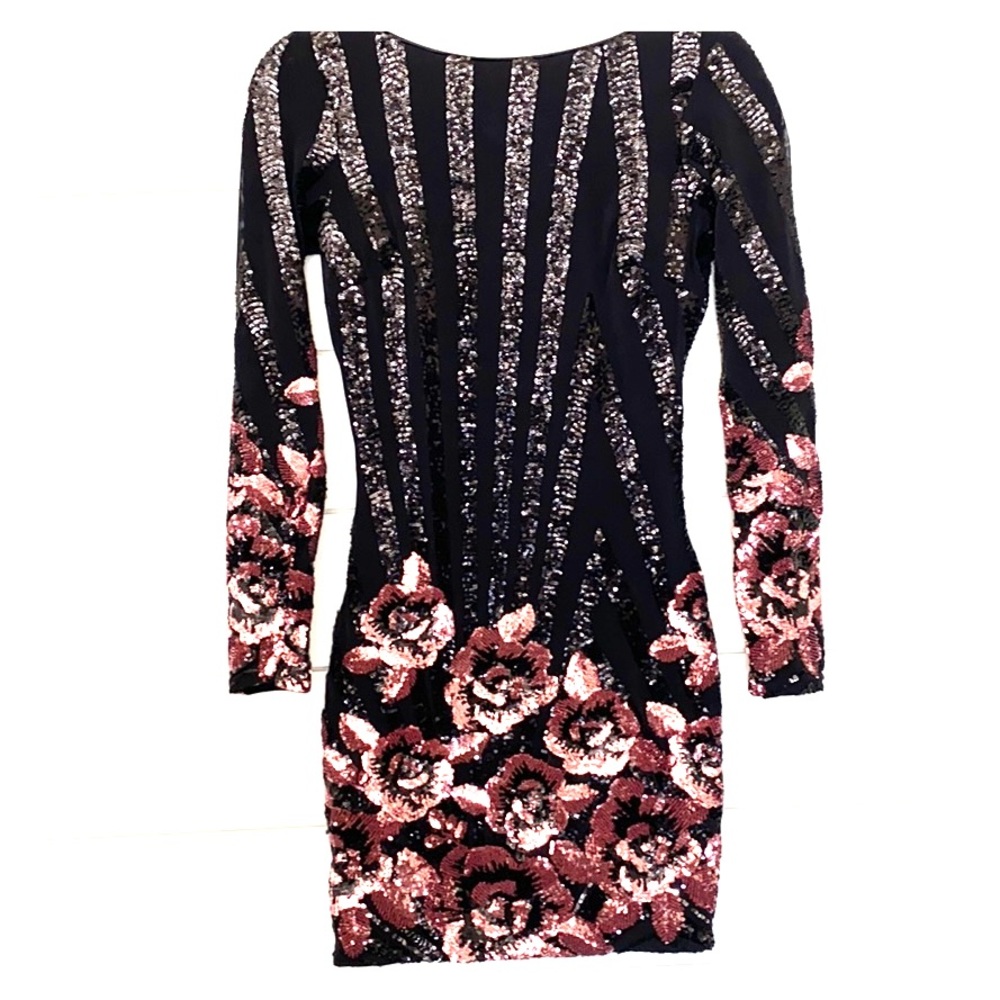 Black dress with black and pink sequins
